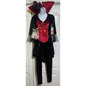 Tipsy Elves Sexy Vampire Costume Fangs Gothic Velvet Faux Leather Catsuit Women